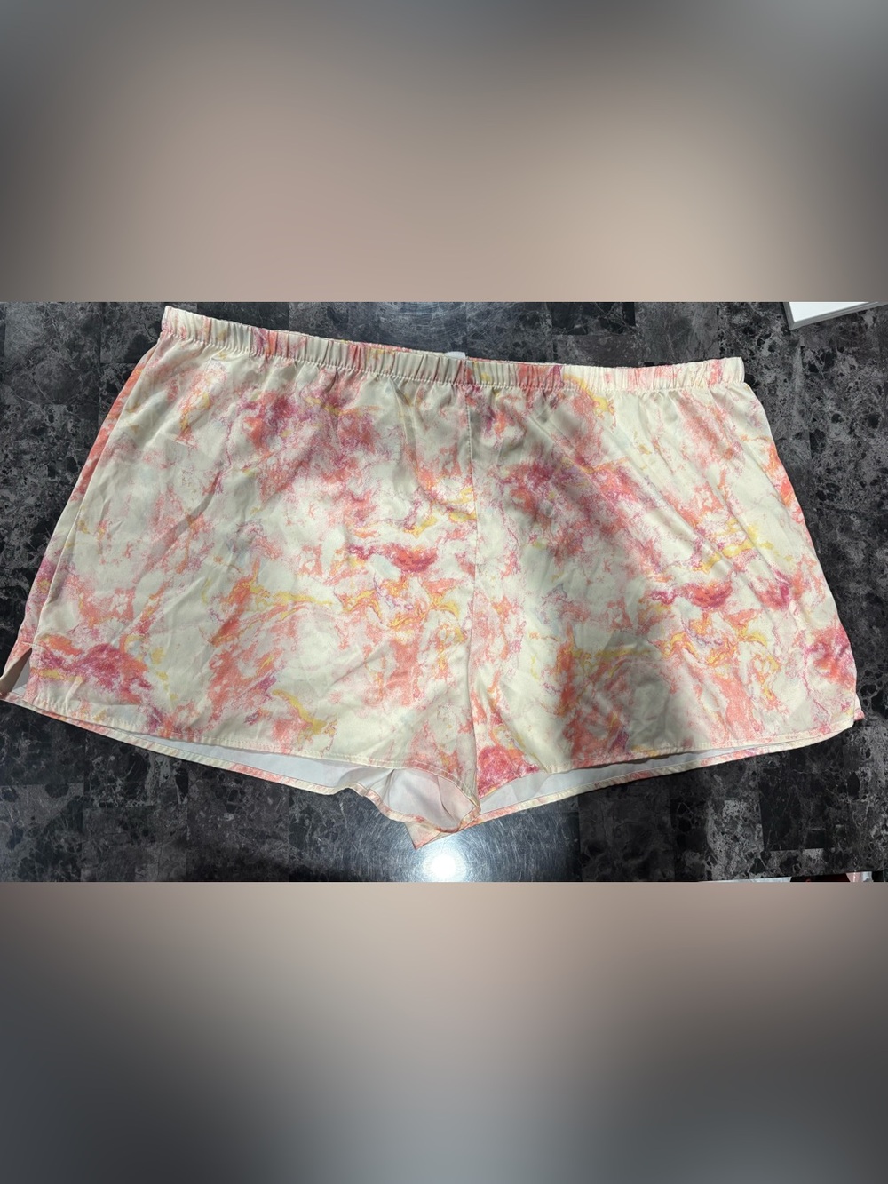 Stars Above Satin Pajama Shorts XXL Pink Orange Yellow Marble Watercolor Lounge